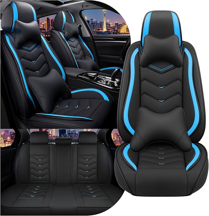CTDS Car Seat Covers for Chevy Trax 2015-2026, Stylish Sport Seat Cover, Premium Nappa Leather Car Seat Cover. Automobile Seat Covers Sets.(Luxury 5 Seats/Black Blue)