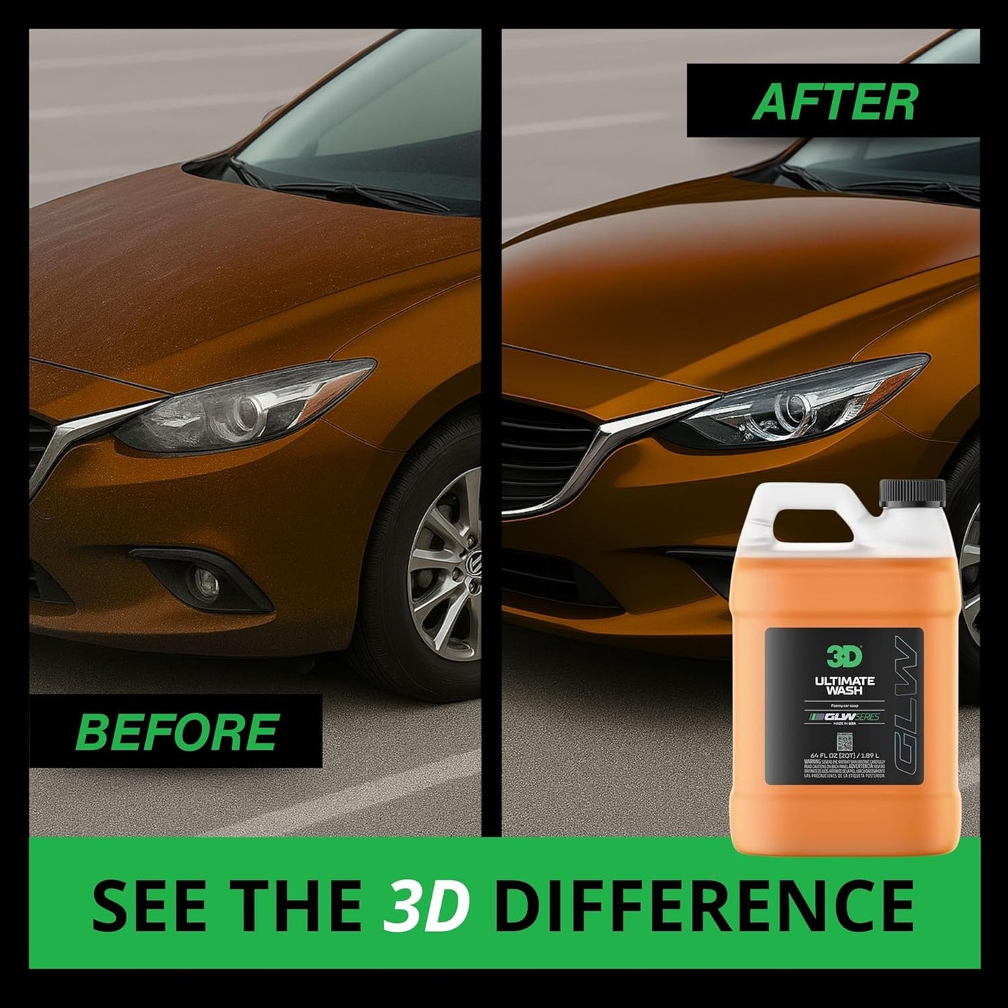 3D GLW Series Ultimate Wash – pH Neutral Car Wash Soap with Ultra Foam – Scratch-Free, High-Foaming Shampoo for Paint Protection – Safe for All Finishes - 16 oz