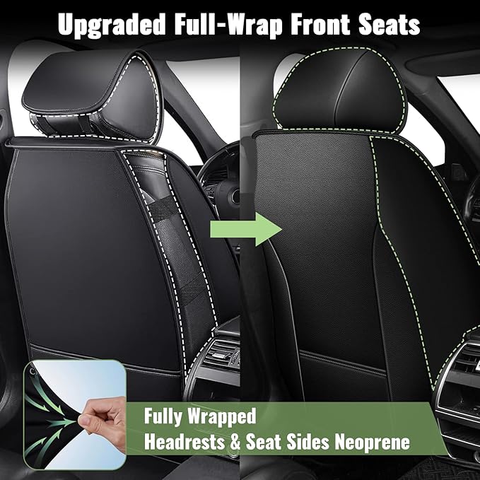 Car Seat Covers for Honda Accord 2003-2017, Breathable Cooling Ice Silk Leather, 2 Front Seats Vehicle Protector Cushion Auto Accessories (Black&Beige)