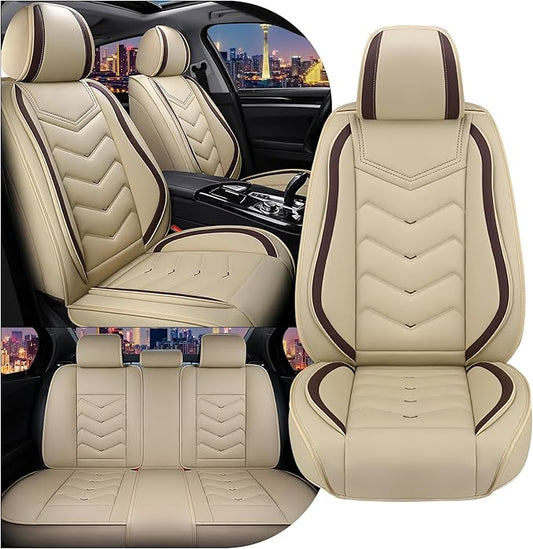 CTDS Car Seat Covers for Chevy Trax 2015-2026, Stylish Sport Seat Cover, Premium Nappa Leather Car Seat Cover. Automobile Seat Covers Sets.(Standard 5 Seats/Beige)