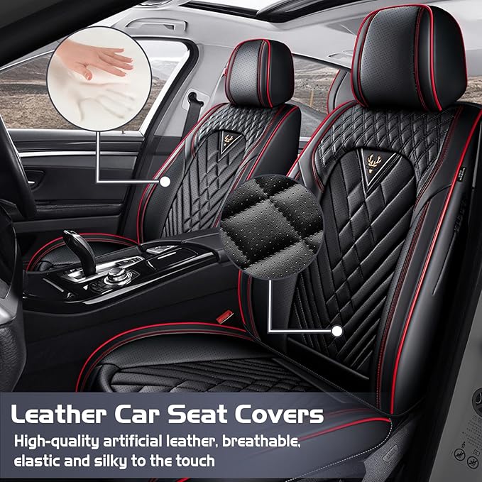 Truck Seat Covers for Toyota Tacoma 2006-2026, Waterproof Premium Leather Full Coverage Car Seat Cover, Muscle Sport Style Auto Interior Seat Cover Sets (Full Set/Black Red)