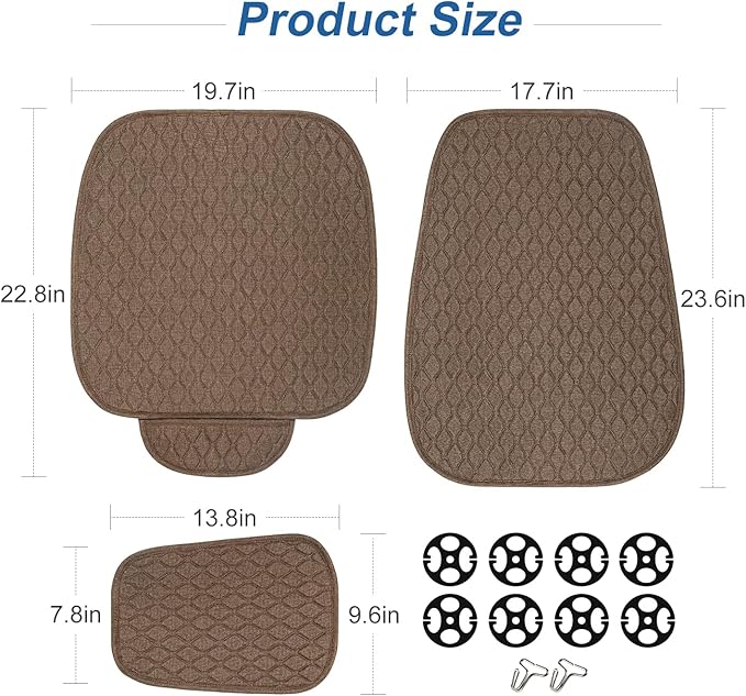 1 Pack Linen Car Seat Cover Front Seat Covers Soft & Breathable Front Premium Covers with Non-Slip Protector Universal Fits Most Automotive, Vans, SUVs, Trucks (1Pack Brown)