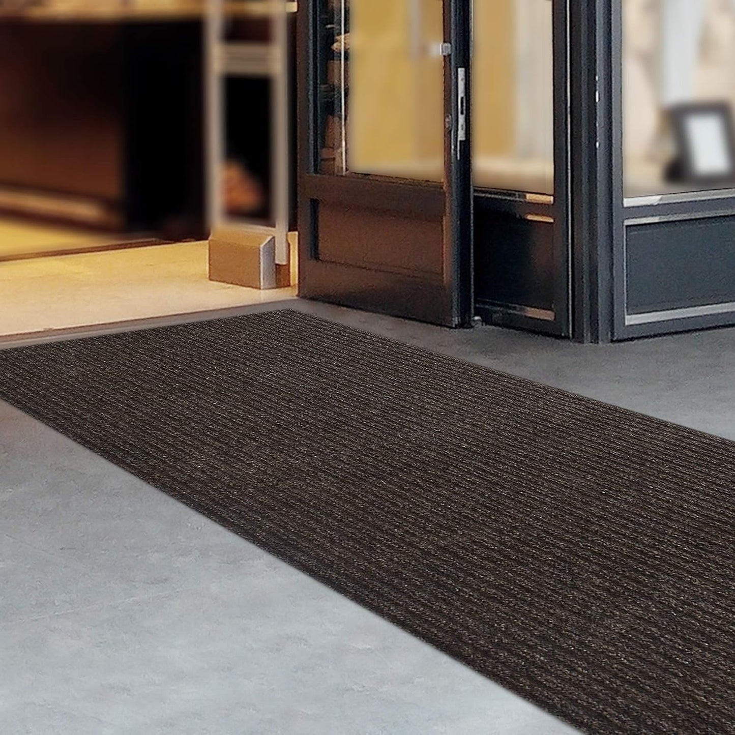 iCustomRug Spartan Weather Warrior Indoor/Outdoor Utility Ribbed Carpet Runner with Non-Slip Thermoplastic Rubber Backing, 6ft X 14ft in Brown