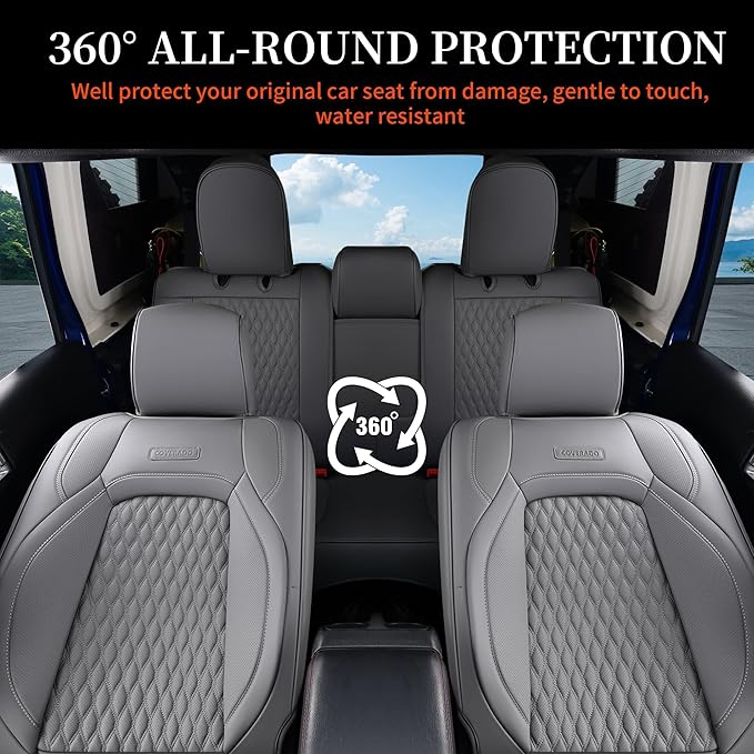 Coverado Wrangler JK Seat Covers 4 Door Fullset for Jeep, Waterproof Leather Car Seat Covers for Truck Automotive Seat Covers Custom Fit for 2008-2012 Jeep Wrangler Seat Covers Full Coverage(Gray)
