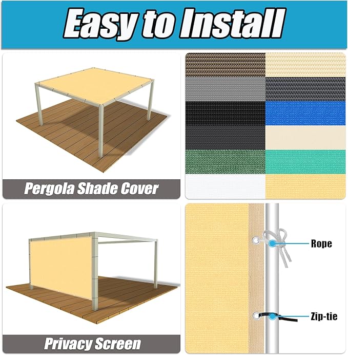Amagenix 90% Shade Fabric 15'X 22' Sand Sun Shade Cloth with Grommets for Pergola Replacement Shade Cover Canopy, Heavy Duty, Cable Zip Ties Included (We Customized)