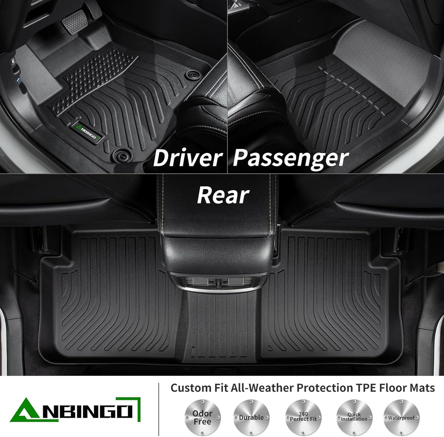 ANBINGO®-Floor Mats Custom for Dodge Challenger RWD 2015-2023 All Weather Challenger RWD Mats Protection TPE Automotive Challenger RWD Floor Mat Fits Full Set Accessories, Black