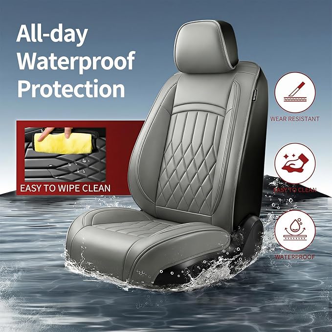 Fit RDX Car Seat Covers for Acura RDX 2010-2025 2026 - Premium Leather, Waterproof, All-Weather, Airbag Compatible, Anti-Slip, Breathable, Easy Install, Seat Protectors, Full Set, Gray