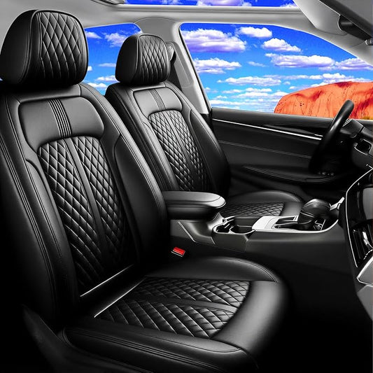 Car Seat Covers (Front Pair) for Select Honda Fit 2007-2020, Premium Full Coverage Leather, Airbag Compatible& Scratch-Resistant, Waterproof & All Weather Breathable Seat Protector, Black