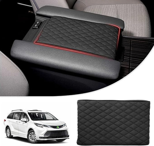 Autorder Center Console Cover for Toyota Sienna 2021-2025 2026 Accessories Memory Foam Armrest Cushion with Anti-Scratch Leather Protector Covers Black