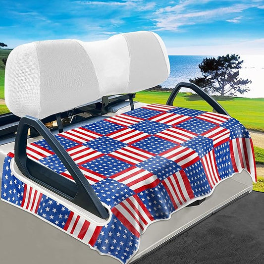 YOKYHOM American Flag Golf Cart Seat Covers for 2/4-Seater, Patriotic USA Seat Towel Blanket Keeps Seats Cool & Clean for Summer, Microfiber Fits EZGO, Club Car, Yamaha, 51"x31"