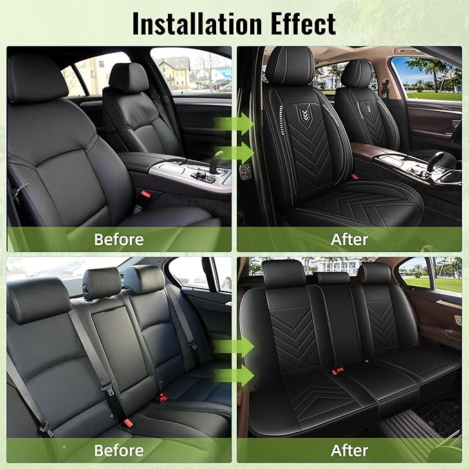 AOMSAZTO Car Seat Covers Full Set Fit for Fiat 500L 2016-2023 Waterproof Faux Leather Car Seat Cushions Automotive 5 Seat Covers Set（Black）