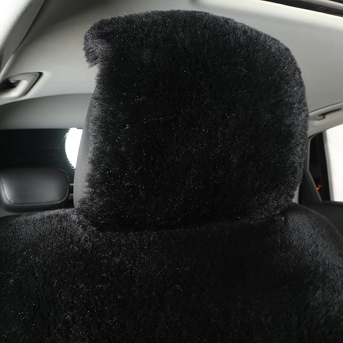 Natural Fur Sheepskin Universal car seat Covers for seat Cushion Auto Accessories (Inky Black, Universal Fit Pack of 2)