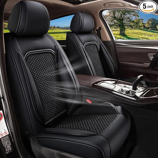 Car Seat Covers Fit for Toyota Highlander:2008-2025 2026 Breathable Cool Ice Silk Leather Automotive Seat Covers Airbags Compatible(5 Seats,Black)