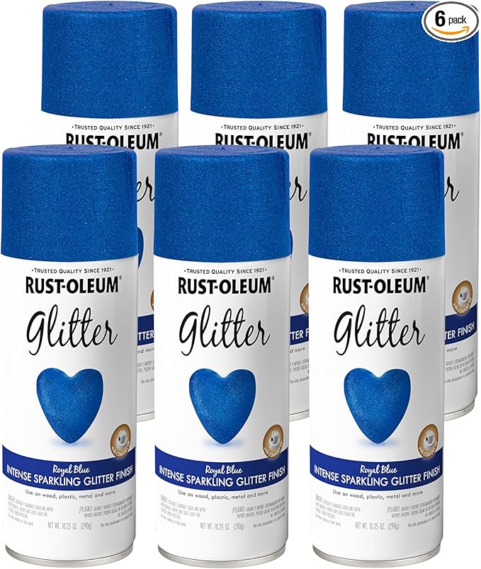 Rust-Oleum 299425-6PK Specialty Glitter Spray Paint, 10.25 Oz, Royal Blue, 6 Pack