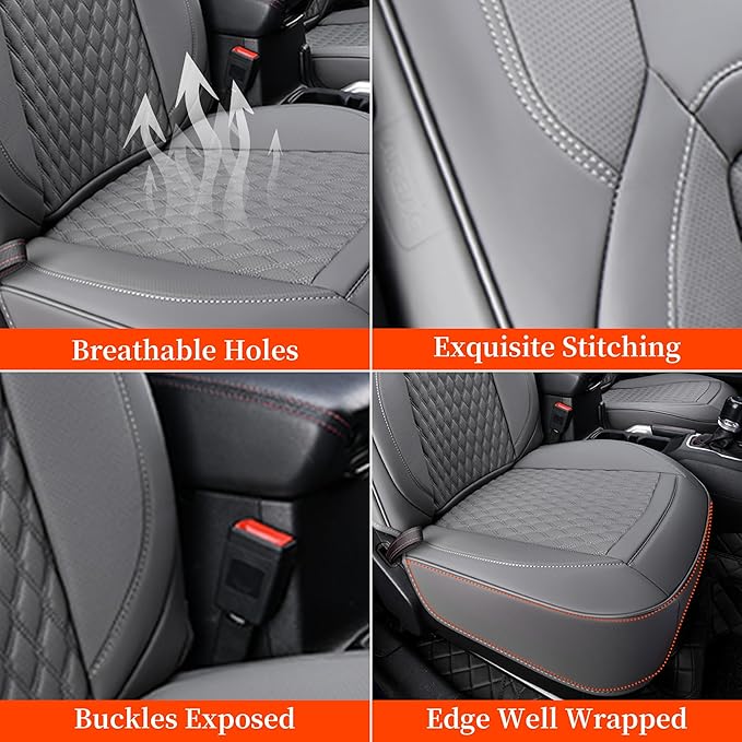 Coverado Seat Covers for Jeep Wrangler, Leather Front Covers for Truck Automotive Wrangler Custom Fit for 2018-2024 Jeep Wrangler JL Seat Covers 2-Door/4-Door Full Coverage(Gray)