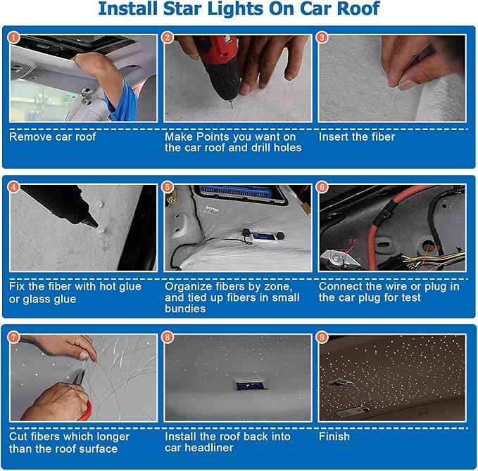 AZIMOM 16W Twinkle & Sound Activate 150pcs*0.03in*6.5ft Fiber Optic Starlight Headliner Kits for Car Home Star Ceiling Sky Decoration, APP& Remote Control Light Engine End Glow Fiber Strands