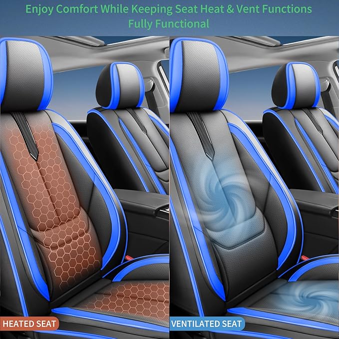 Fit Forester Car Seat Covers for Subaru Forester 2007-2024 2025 2026 -Upgraded Premium Waterproof & Breathable Leather,Airbag Compatible,All-Weather Seat Cushion Protector,Full Set,Black-Blue