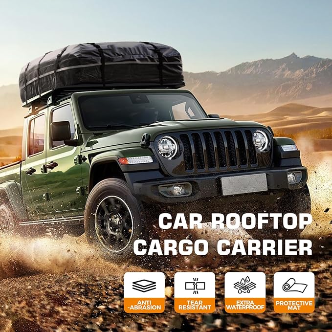 Car Rooftop Cargo Carrier Bag, 20 Cubic Feet 100% Waterproof Heavy Duty PVC Car Roof Bag for All Vehicle with/Without Racks -Anti-Slip Mat, 8 Reinforced Straps, 6 Door Hooks, Luggage Locks (Black)