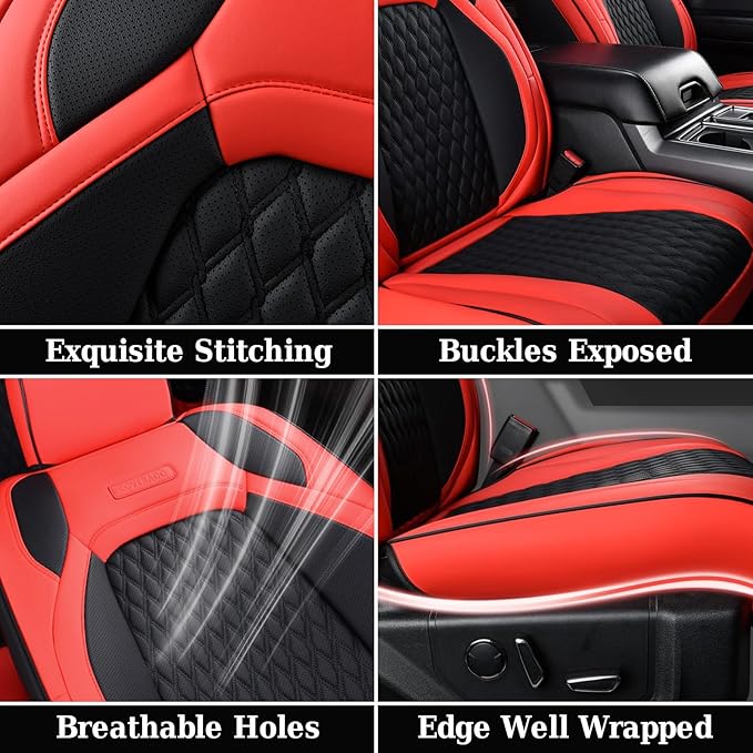 Coverado Front Seat Covers for Jeep Wrangler, Custom Fit Jeep Wrangler 2/4 Door 2008-2012 Unlimited Rubicon Sahara Willys Sport High Altitude Pickup Truck Waterproof Leather Car Seat Covers(Red)