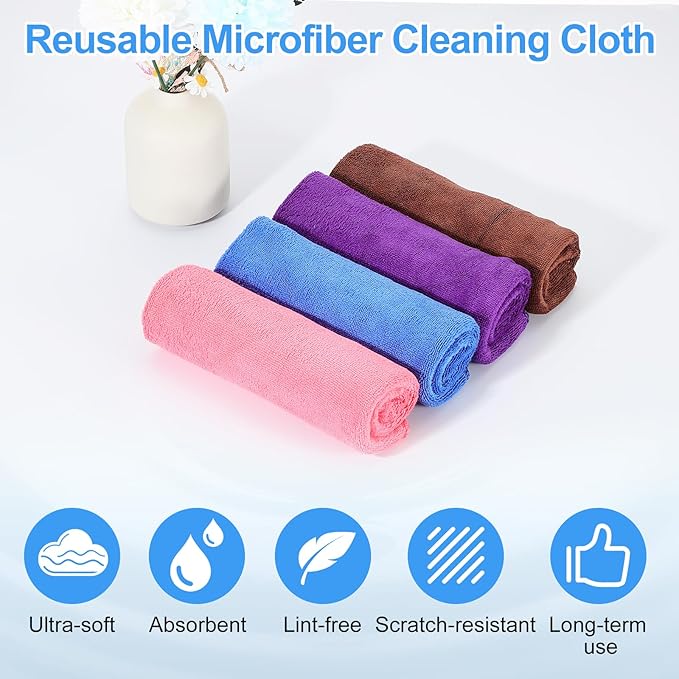 HARFINGTON 6 Pack Microfiber Cleaning Cloth, 16" x 16" Multi-Functional Cleaning Towels Reusable Absorbent Rags for Car Wash Kitchen Household Window Clean, Sapphire Blue