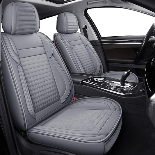 LINGVIDO Front Car Seat Covers, Faux Nappa Leather, Airbag Compatible and Waterproof Protectors for Sedans SUVs, Breathable Anti-Slip Interior for Commuters and Rideshare, Gray