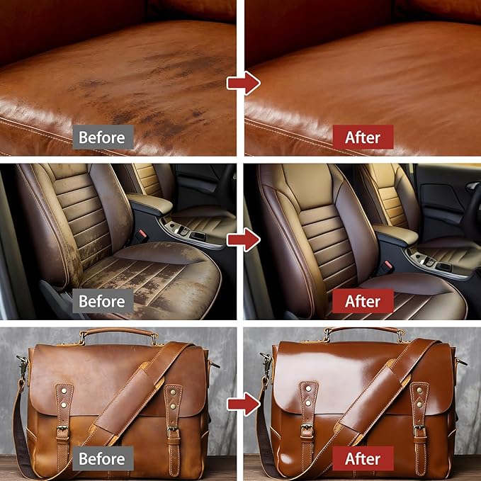 Dashboard Polish Wax, Premium Leather Cleaner & Conditioner 2 in 1 - Safe for Car Seats, Shoes, Jackets | Deep Cleaning & Moisturizing, Removes Stains/Dirt Without Damaging Leather, 16 oz(Pack of 1)
