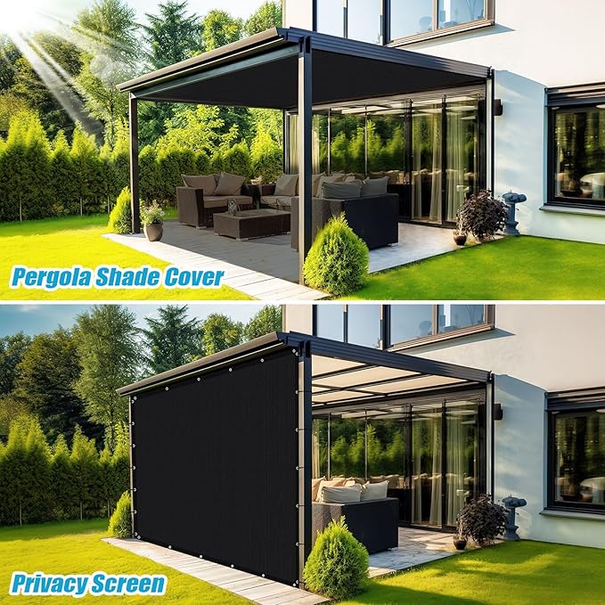 Amagenix 90% Sun Shade Cloth with Grommets, 10' x 16' Pergola Replacement Shade Cover Canopy Privacy Screen for Outdoor Patio Garden, Black (We Customized)