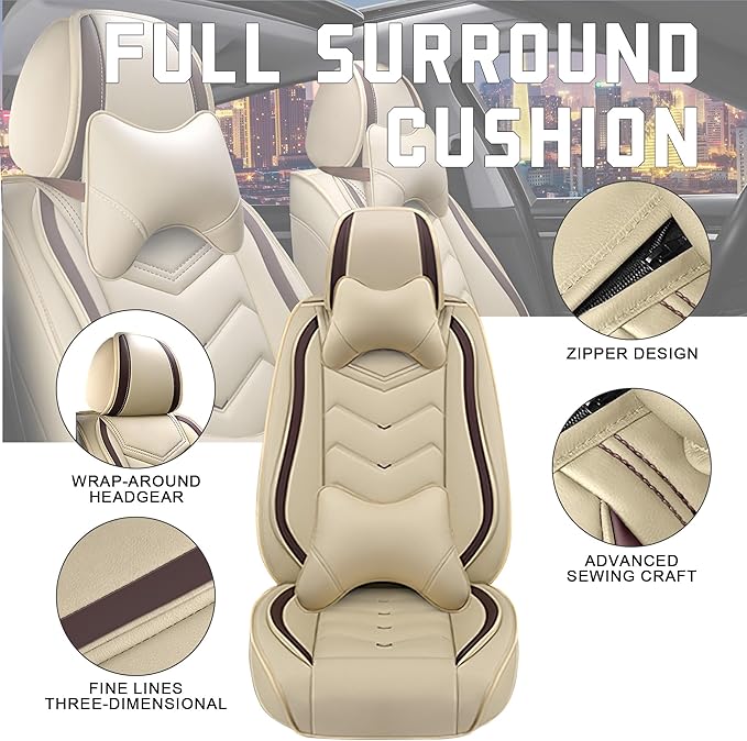 CTDS Car Seat Covers for Chevy Trax 2015-2026, Stylish Sport Seat Cover, Premium Nappa Leather Car Seat Cover. Automobile Seat Covers Sets.(Luxury 5 Seats/Beige)