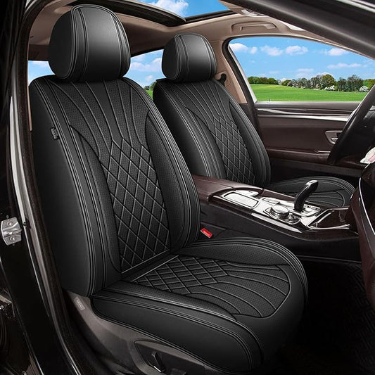 Full Set Car Seat Covers for Subaru Ascent 2019-2023 2024 2025: Breathable Perforated Leather Seat Cover (Black)