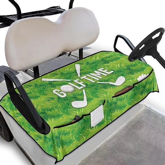Biyejit Golf Cart Seat Covers with 4 Pockets Golf Cart Seat Towel Blanket Fits 2-Seat Golf Carts, Golf Cart Accessories