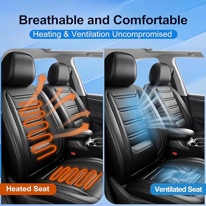 Fit CX-7 Car Seat Covers (Front Pair) for Select Mazda CX7 2006-2012, Premium Full Coverage Leather, Airbag Compatible, Waterproof All Weather Breathable Seat Protector, Black