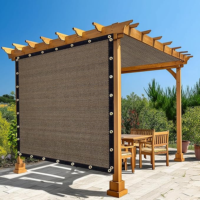 Amagenix 90% Shade Fabric 7'X 15' Mocha Sun Shade Cloth with Grommets for Pergola Replacement Shade Cover Canopy, Heavy Duty, Cable Zip Ties Included (We Customized)