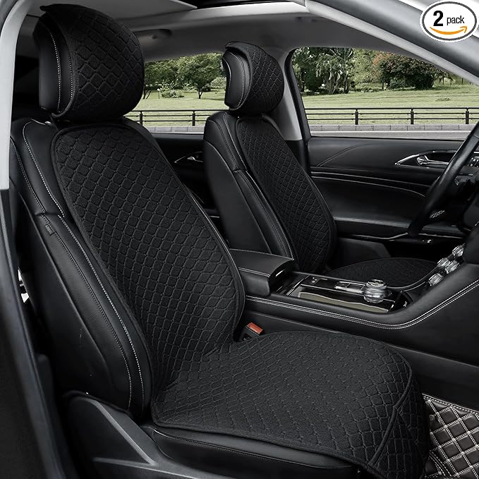 2 Pack Car Seat Covers, Front Seat Covers for Cars, Breathable Linen Car Seat Protector, Universal Fits for Most Automotive, Vehicles, SUVs, Cars, Sedans(Black)