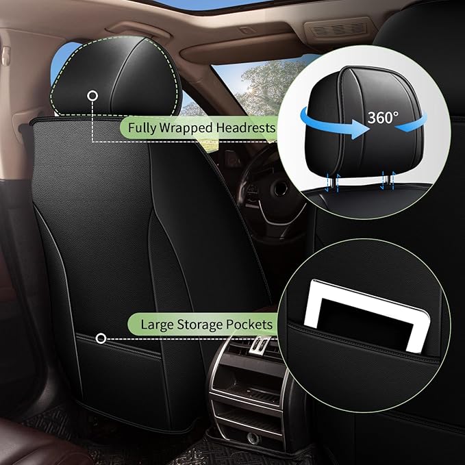 Car Seat Covers for Honda Accord 2003-2017 - Breathable Cooling Ice Silk Leather, Front 2 Seats Vehicle Protector Cushion, Auto Accessories (Black)