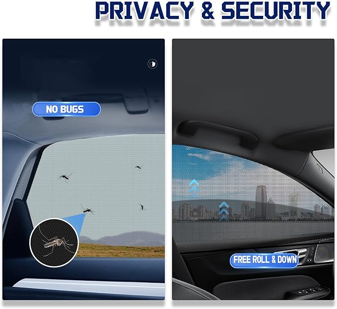 Car Rear Window Screens for Side Windows, 2 Pack Side Window Sun Shades,Stretchy Mosquito Net Cover Fit Cars SUVs - Up to 36.22”x55.1”