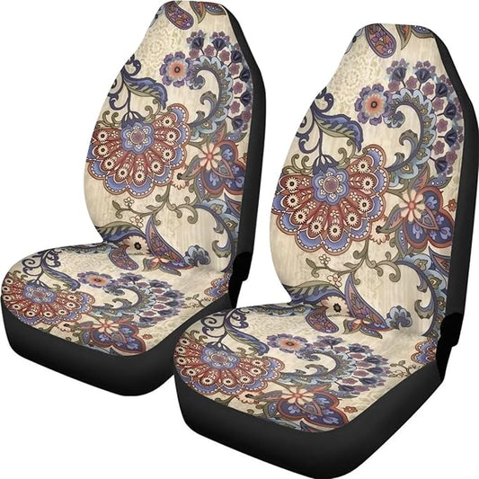 Car Seat Covers Set Front Seats Only 2 Pack Universal Fit Most Truck SUV Vans Auto Accessories Interior Cushion Protector(Floral 2)