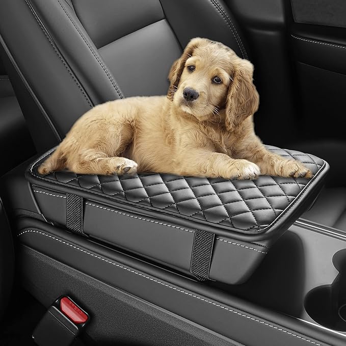 Car Armrest Covers, Vehicle Center Console Cover, Middle Storage Organizer Pads, Dog & Cat Paws Protetor, Nappa Leather, Waterproof, Anti-Slip, Auto Interior Accessories, Black, Size S