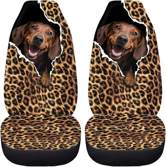 BIGCARJOB Leopard Print Car Seat Cover Full Set Universal Car Interior Accessories Set Car Front Seat Covers Auto Interior Seat Protector Saddle Blanket for Women