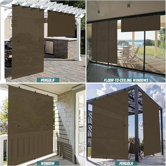 Bynbbur 4'W x 6'H Outdoor Patio Shades Foldable Roller Blinds, 220 GSM Sun Shade Roll Up Porch Screens Exterior Shade Cloth for Deck Pergola Backyard, Brown