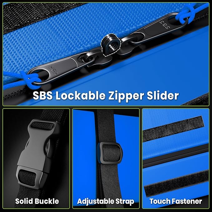 23 Cubic Feet Car Rooftop Cargo Bag Carrier, Soft Roof Top Luggage Bag for All Vechicles with/Without Racks - with Waterproof Zip, Luggage Lock, Anti-Slip Mat, Storage Bag, Door Hooks, Blue