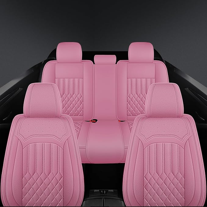 Car Seat Covers for Genesis GV70 2022-2025 2026, Full Set Premium Nappa Leather Waterproof Breathable Anti-Slip Airbag Compatible Car Seats Protector, Soft Car Interior Seats Cover (Pink)