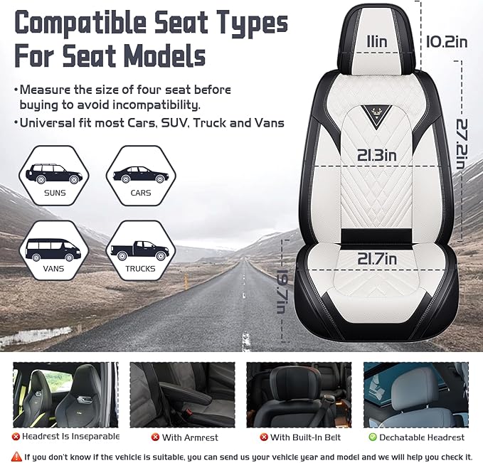 Truck Seat Covers for Chevy Silverado 2500 2007-2026, Waterproof Premium Leather Full Coverage Car Seat Cover, Muscle Sport Style Auto Interior Seat Cover Sets (Full Set/Black White)