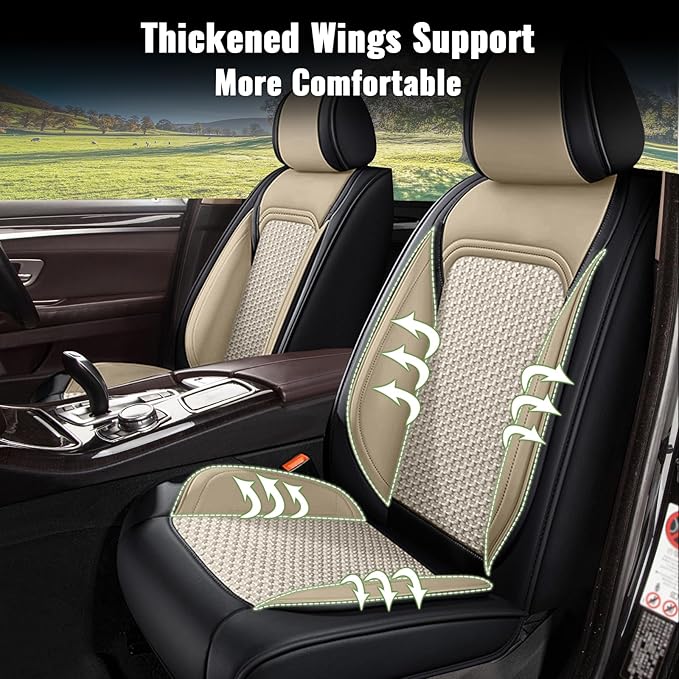 Car Seat Covers for Honda Accord 2003-2017, Breathable Cooling Ice Silk Leather, 2 Front Seats Vehicle Protector Cushion Auto Accessories (Black&Beige)