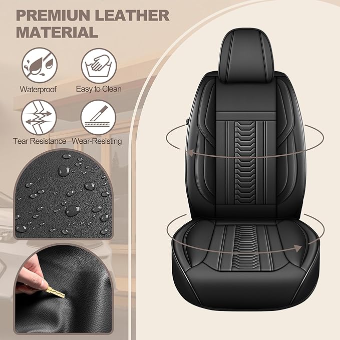 TTX LIGHTING for Hyundai Sonata 2007-2026 Seat Covers: Waterproof Leather Seat Protector with Airbag Compatible (2 Front Seats,Black)