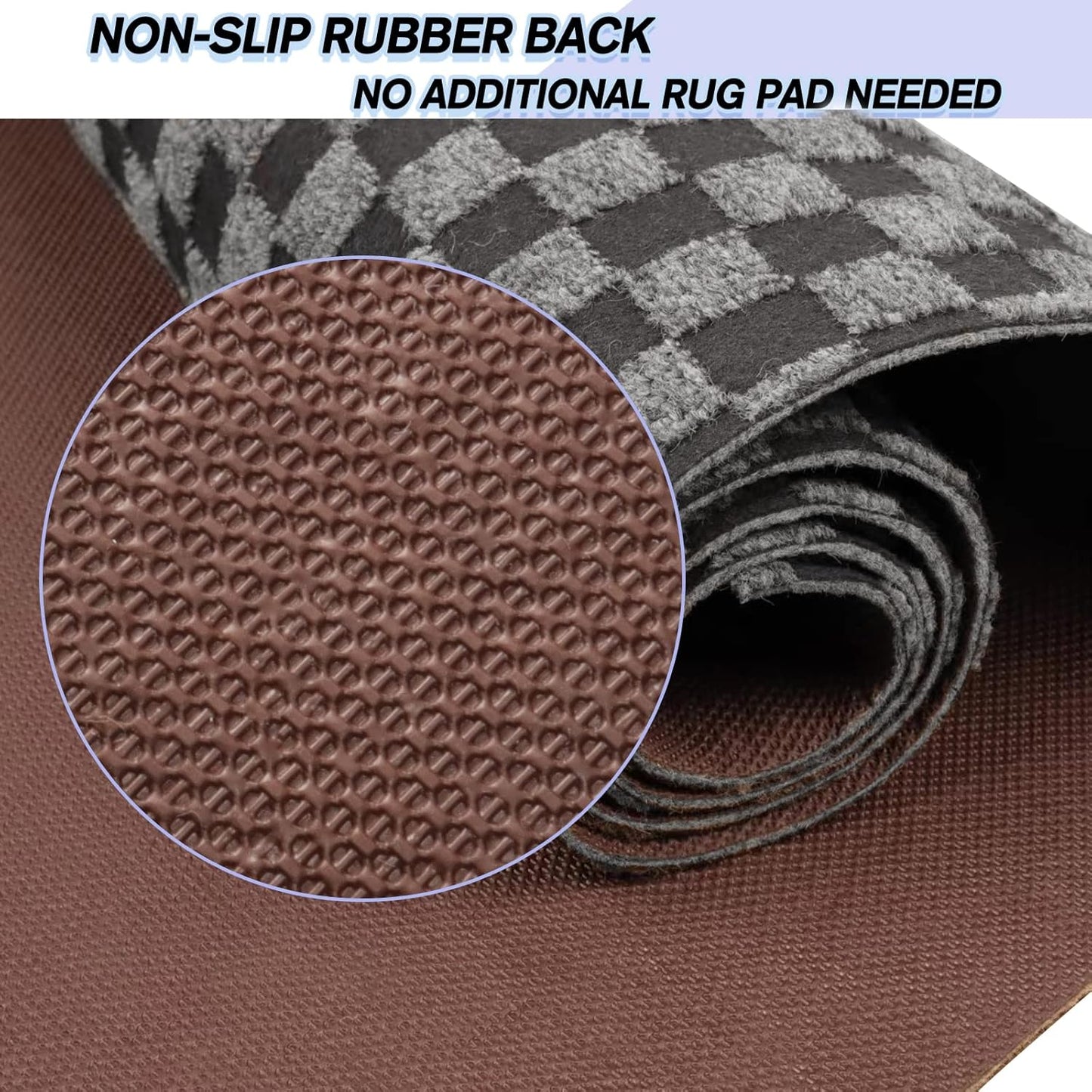 Custom Size Backed Non-Slip Area Rugs Runner, Easy Clean, Waterproof Runner Rugs for Hallway Entryway, Kitchen, Laundry, 2FT x 29FT, Gray Checkered