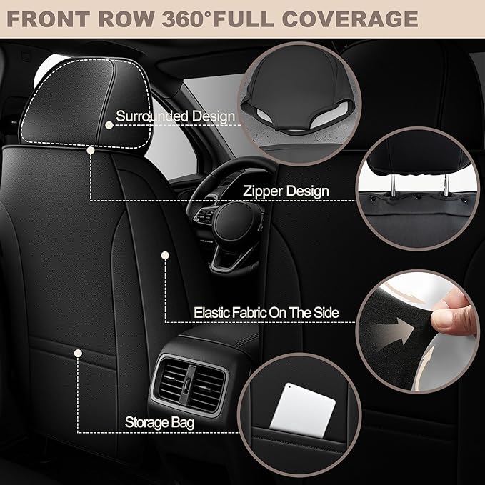 TTX LIGHTING for Acura TL 2004-2014 Seat Covers: Waterproof Leather Seat Protector with Airbag Compatible (2 Front Seats,Black)