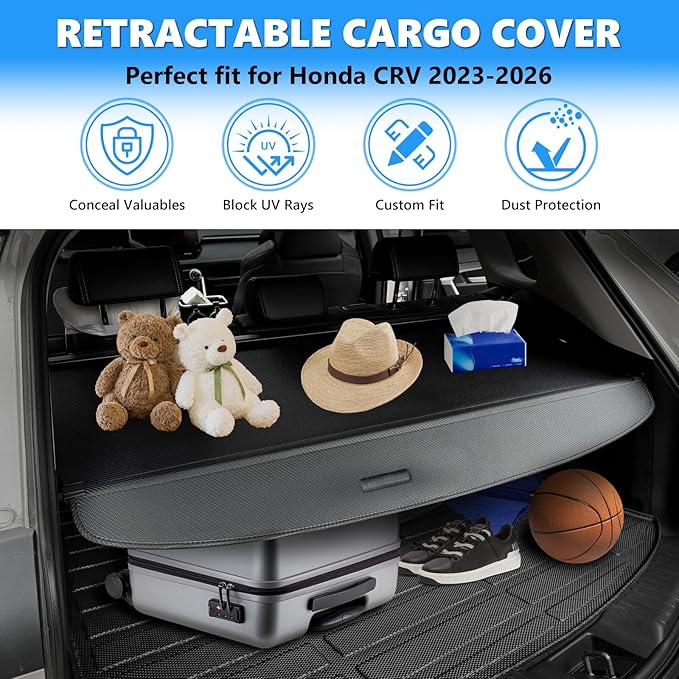 MIALUTY® Cargo Cover for 2023-2026 Honda CRV Retractable Trunk Cover CRV Accessories Anti-Peeping Anti-Theft Privacy Screen,Trunk Luggage Shield Shade Carbon Fiber Texture