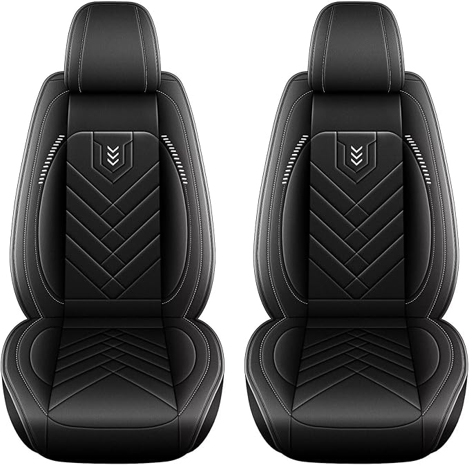 AOMSAZTO 2 Front Car Seat Covers for Toyota RAV4 2007-2026: Faux Leather Automotive Seat Cover Waterproof Compatible Airbag(2 Seats, Black)