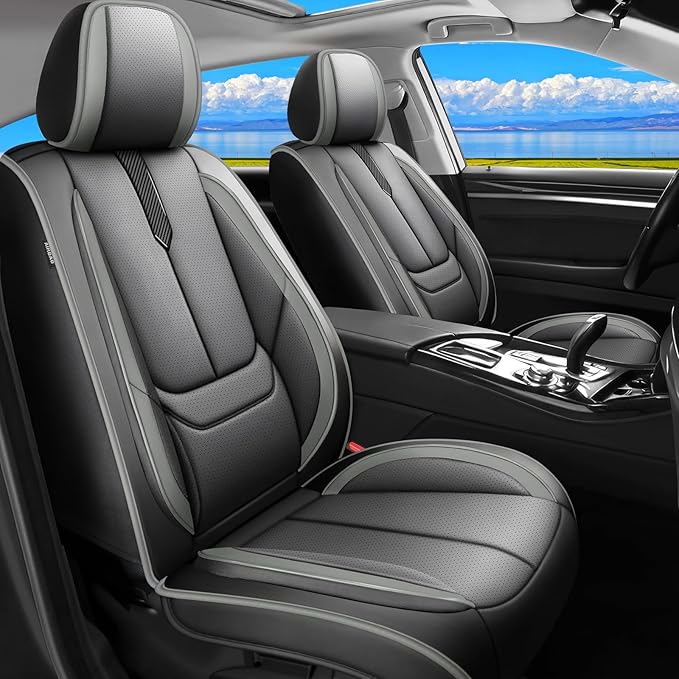 Fit HRV Car Seat Covers for Honda HR-V 2016-2024 2025 2026 - Upgraded Premium Waterproof & Breathable Leather, Airbag Compatible, All-Weather Seat Cushion Protector (2 Front/Black-Grey)