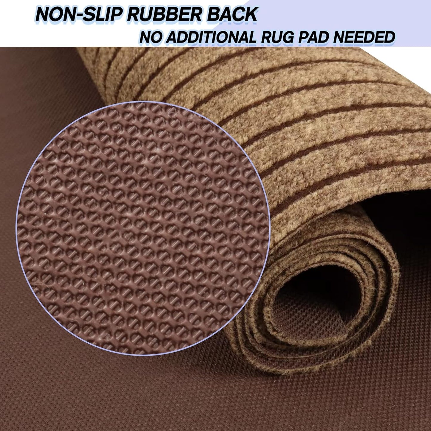 Custom Size Backed Non-Slip Area Rugs Runner, Easy Clean, Waterproof Runner Rugs for Hallway Entryway, Kitchen, Laundry, 3FT x 46FT, Brown Stripe